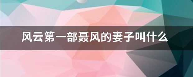 风云第一部聂风的来自妻子叫什么