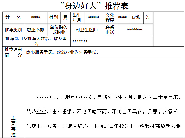 “身边的好人”线索推荐表怎么写?