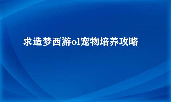 求造梦西游ol宠物培养攻略