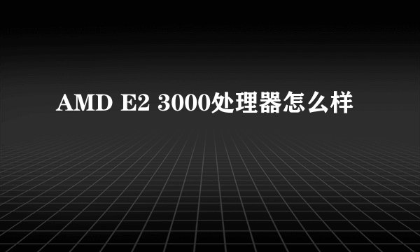 AMD E2 3000处理器怎么样