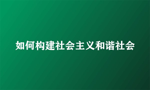 如何构建社会主义和谐社会