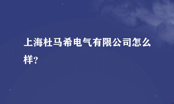 上海杜马希电气有限公司怎么样？