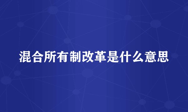 混合所有制改革是什么意思
