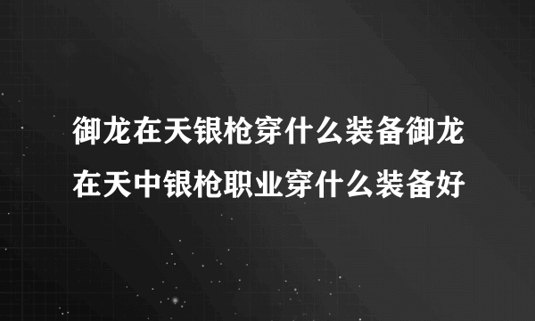 御龙在天银枪穿什么装备御龙在天中银枪职业穿什么装备好