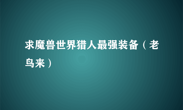 求魔兽世界猎人最强装备（老鸟来）