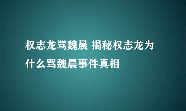 权志龙骂魏晨 揭秘权志龙为什么骂魏晨事件真相