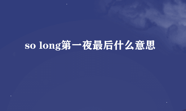 so long第一夜最后什么意思