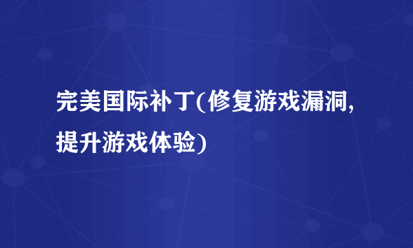 完美国际补丁(修复游戏漏洞,提升游戏体验)