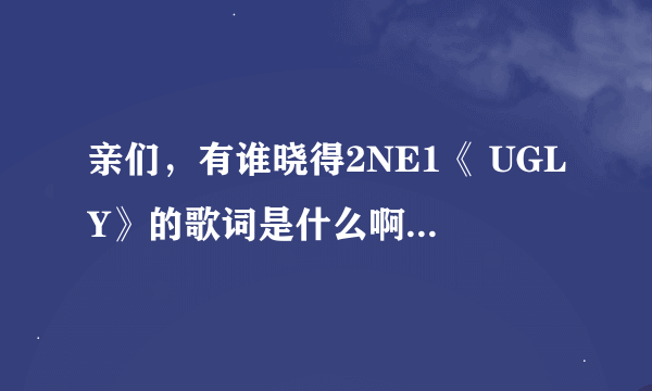 亲们，有谁晓得2NE1《 UGLY》的歌词是什么啊？要那个中文的，还要注明哪句是那个妞唱的，谢谢了啊