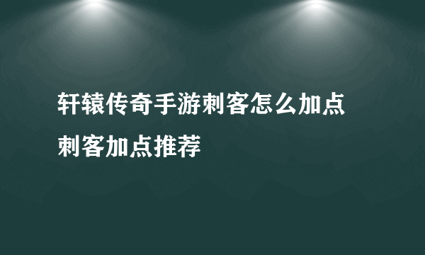轩辕传奇手游刺客怎么加点 刺客加点推荐