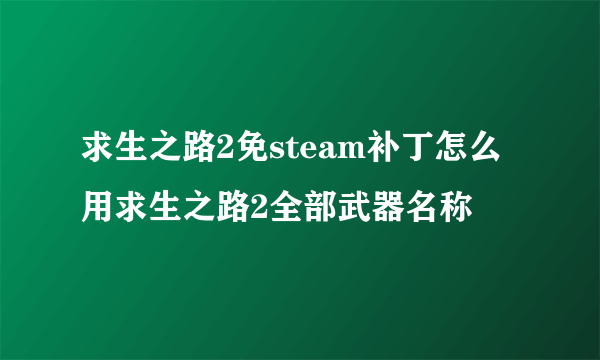 求生之路2免steam补丁怎么用求生之路2全部武器名称