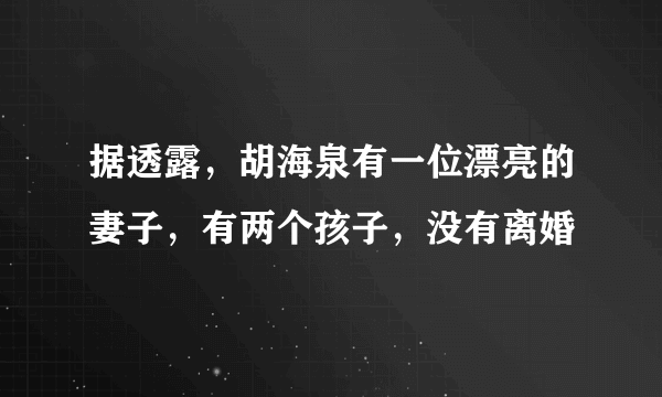 据透露，胡海泉有一位漂亮的妻子，有两个孩子，没有离婚
