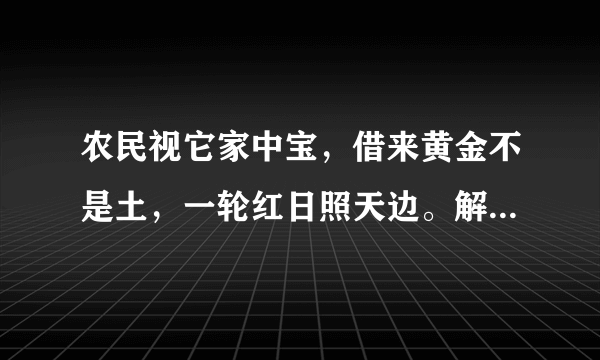农民视它家中宝，借来黄金不是土，一轮红日照天边。解一生肖？
