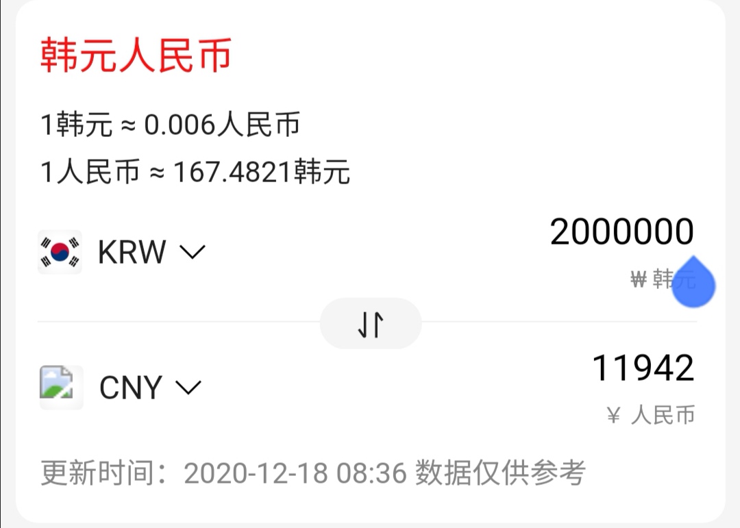 两百万韩元等于多少人民币