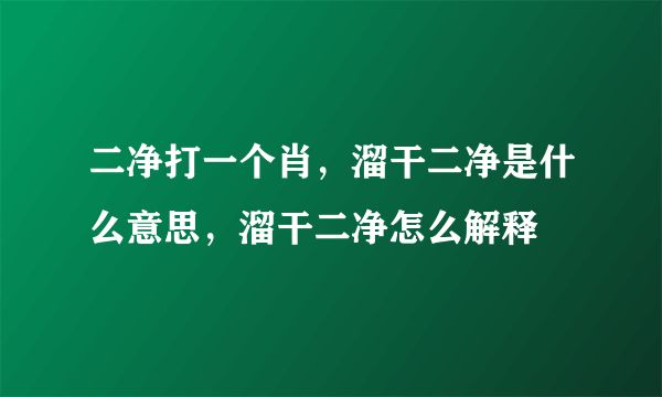 二净打一个肖，溜干二净是什么意思，溜干二净怎么解释