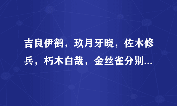 吉良伊鹤，玖月牙晓，佐木修兵，朽木白哉，金丝雀分别出自哪部动画