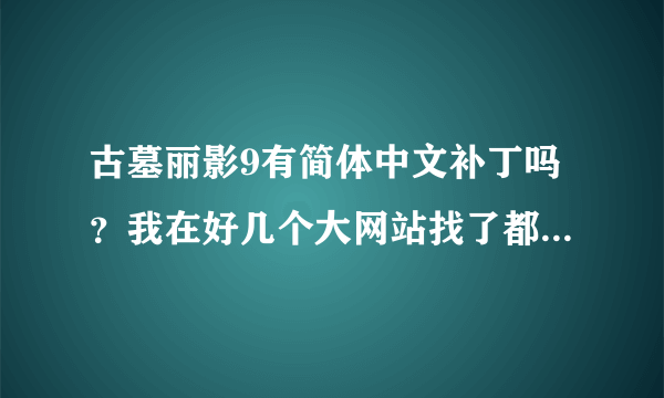 古墓丽影9有简体中文补丁吗?我在好几个大网站找了都没有,繁体中文看着好别扭,有知道哪里有的吗