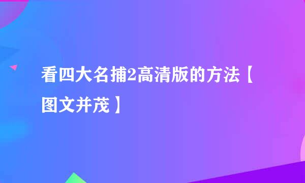 看四大名捕2高清版的方法【图文并茂】