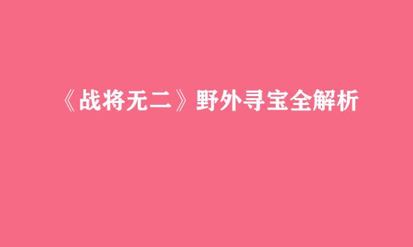 《战将无二》野外寻宝全解析