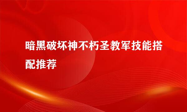 暗黑破坏神不朽圣教军技能搭配推荐