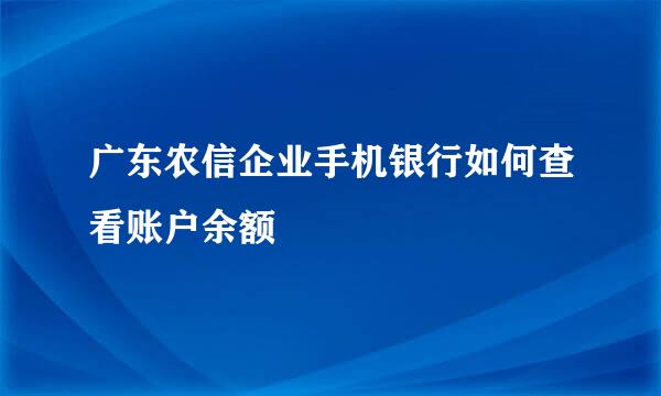 广东农信企业手机银行如何查看账户余额