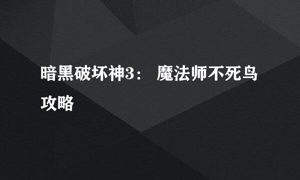 暗黑破坏神3： 魔法师不死鸟攻略