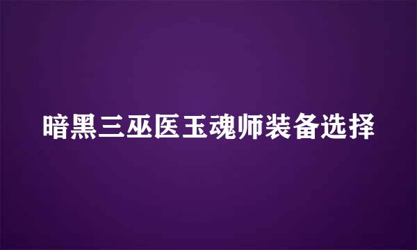 暗黑三巫医玉魂师装备选择