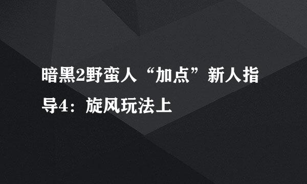 暗黑2野蛮人“加点”新人指导4：旋风玩法上
