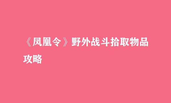 《凤凰令》野外战斗拾取物品攻略