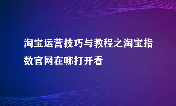 淘宝运营技巧与教程之淘宝指数官网在哪打开看
