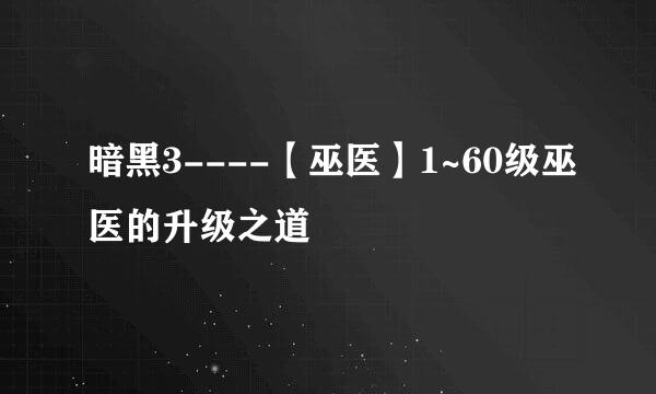 暗黑3----【巫医】1~60级巫医的升级之道