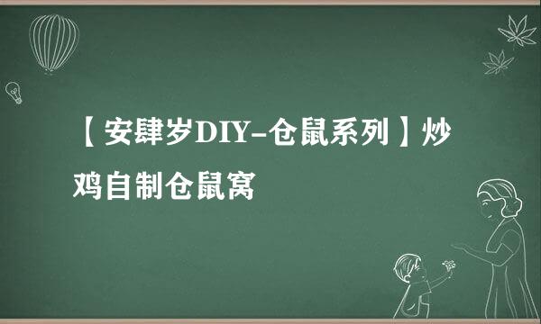 【安肆岁DIY-仓鼠系列】炒鸡自制仓鼠窝