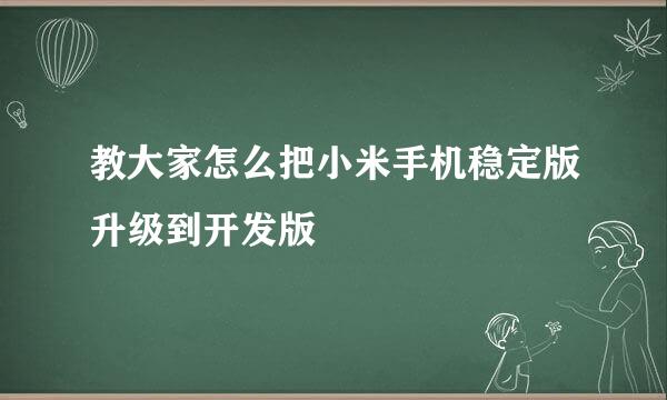 教大家怎么把小米手机稳定版升级到开发版