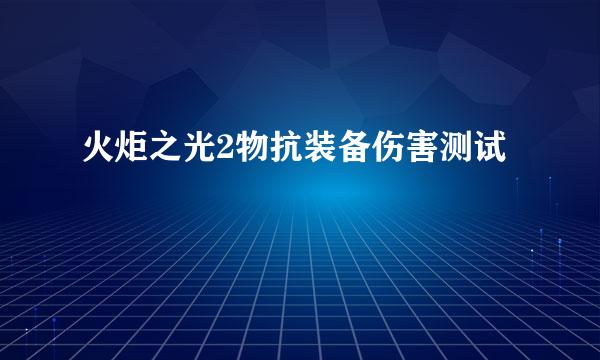 火炬之光2物抗装备伤害测试