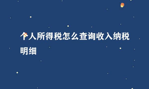 个人所得税怎么查询收入纳税明细
