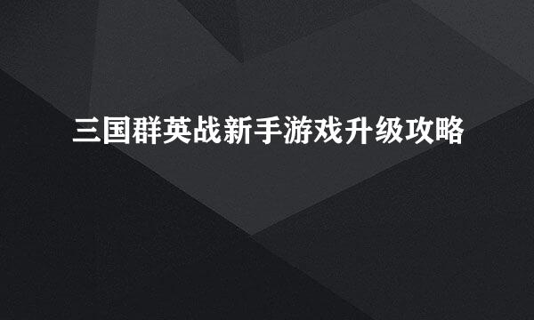 三国群英战新手游戏升级攻略