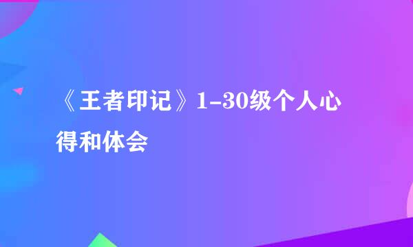 《王者印记》1-30级个人心得和体会