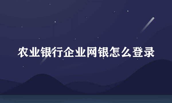 农业银行企业网银怎么登录