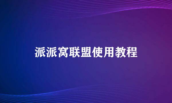派派窝联盟使用教程