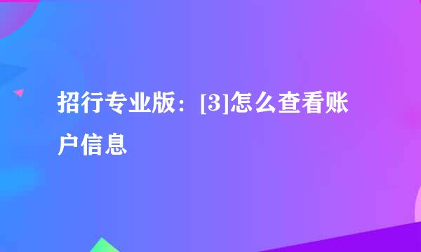 招行专业版：[3]怎么查看账户信息