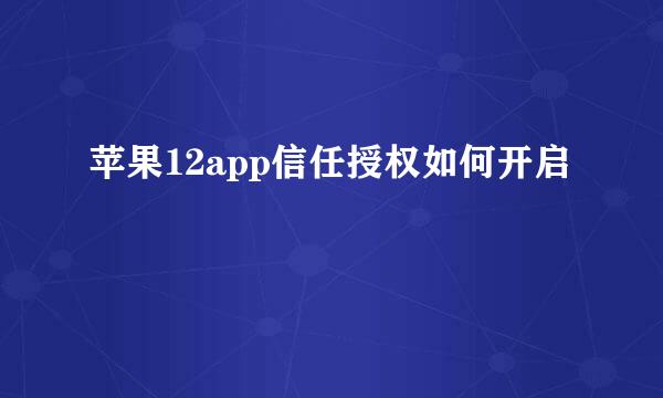 苹果12app信任授权如何开启