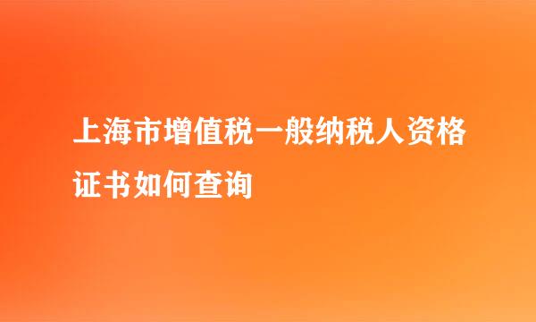 上海市增值税一般纳税人资格证书如何查询