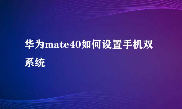 华为mate40如何设置手机双系统