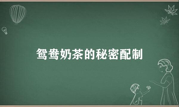 鸳鸯奶茶的秘密配制