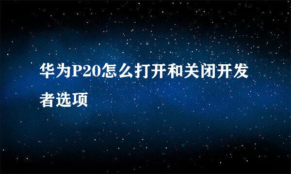 华为P20怎么打开和关闭开发者选项