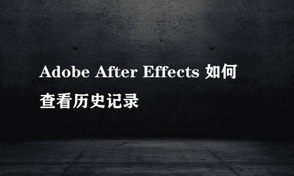 Adobe After Effects 如何查看历史记录