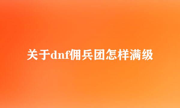 关于dnf佣兵团怎样满级