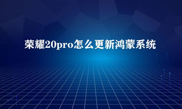 荣耀20pro怎么更新鸿蒙系统