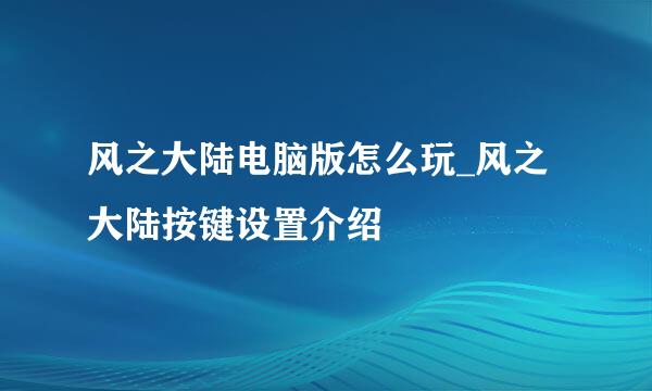 风之大陆电脑版怎么玩_风之大陆按键设置介绍
