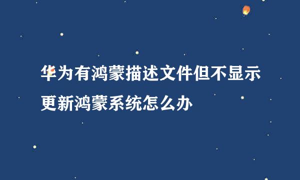 华为有鸿蒙描述文件但不显示更新鸿蒙系统怎么办